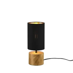 Lampada da tavolo nera base legno 30 cm Woody Trio