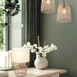 Lampada da tavolo rattan Rike bianco Trio