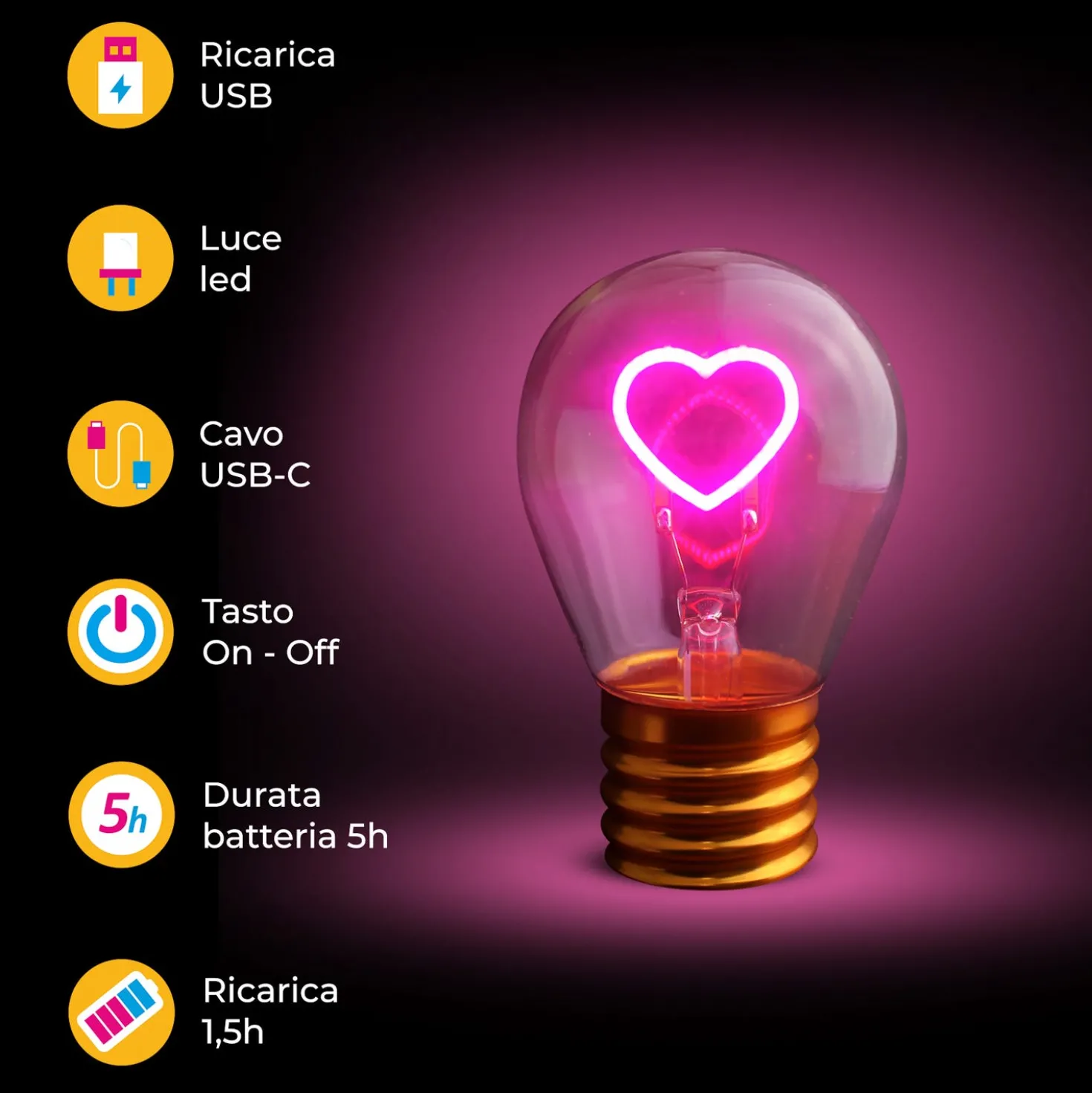 Lampada LED cuore ricaricabile
