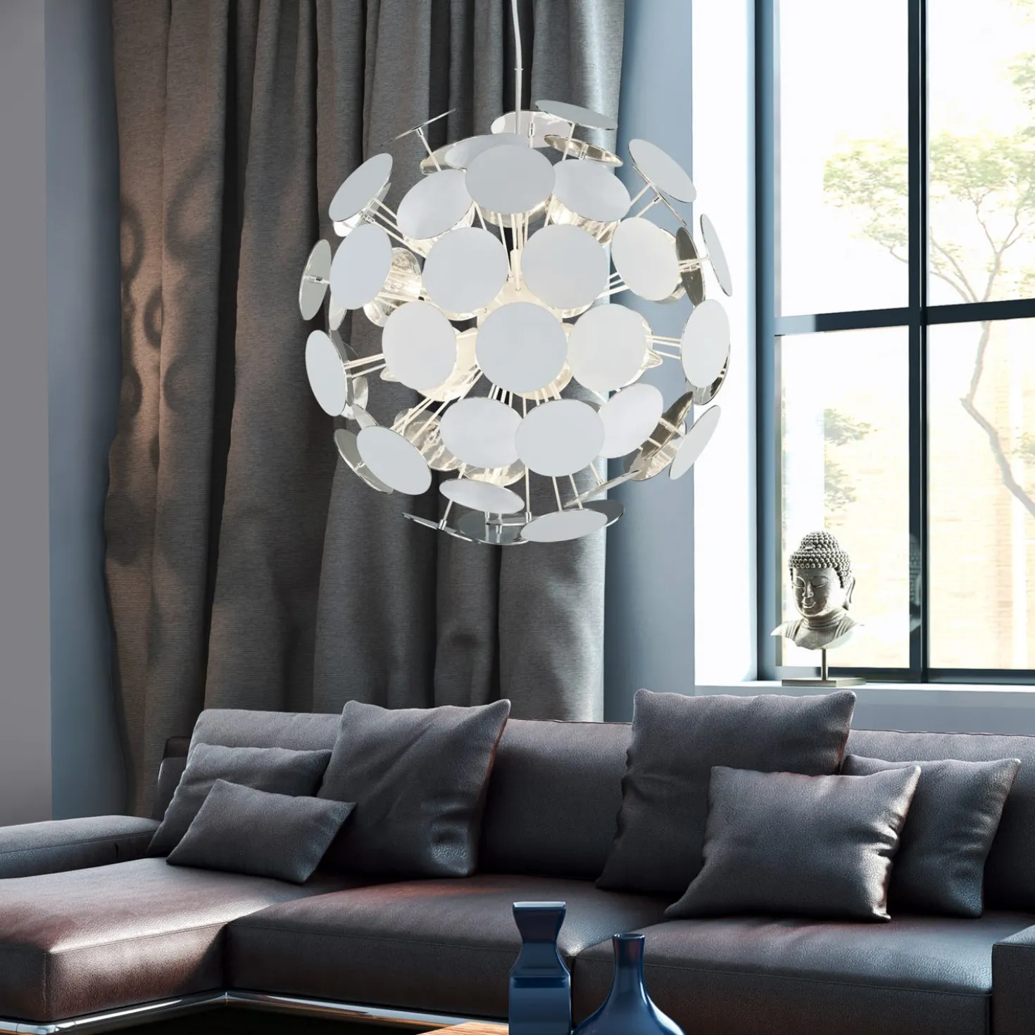 Lampadario bianco e argento Discalgo Trio