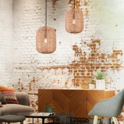 Lampadario in sisal naturale Runa Trio