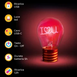 Lampadina decorativa led I love you ricaricabile