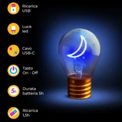 Lampadina decorativa led Luna ricaricabile