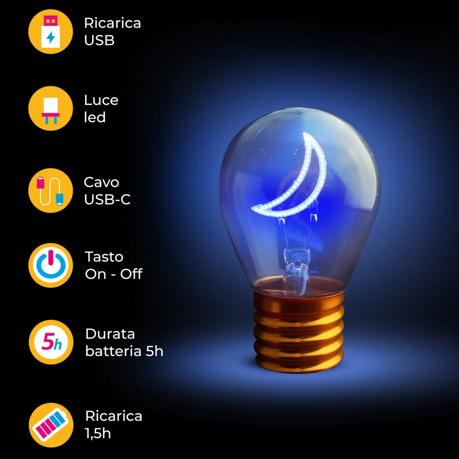 Lampadina decorativa led Luna ricaricabile
