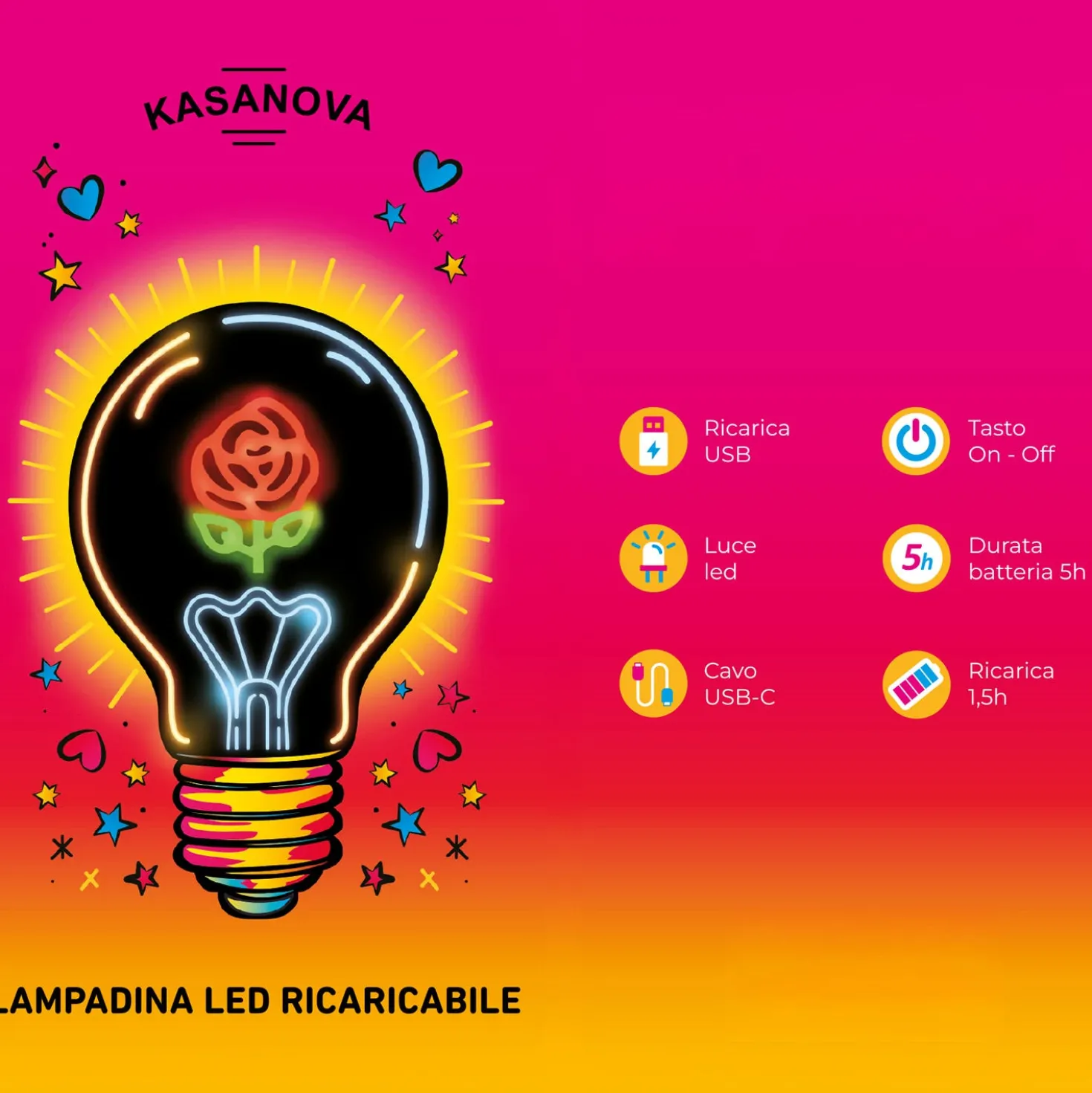 Lampadina decorativa Rosa LED ricaricabile