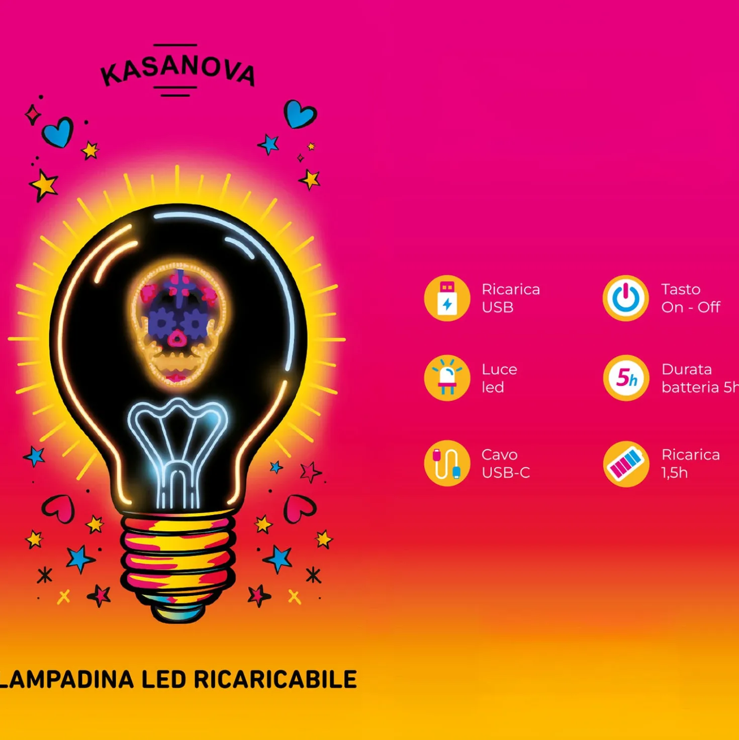 Lampadina decorativa Teschio LED ricaricabile