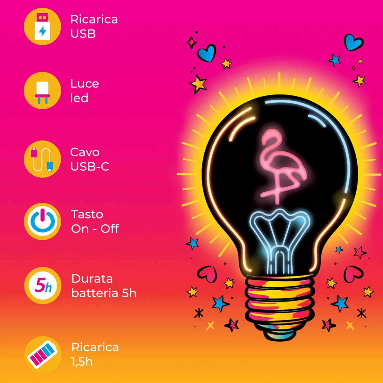 Lampadina fenicottero LED decorativa e ricaricabile