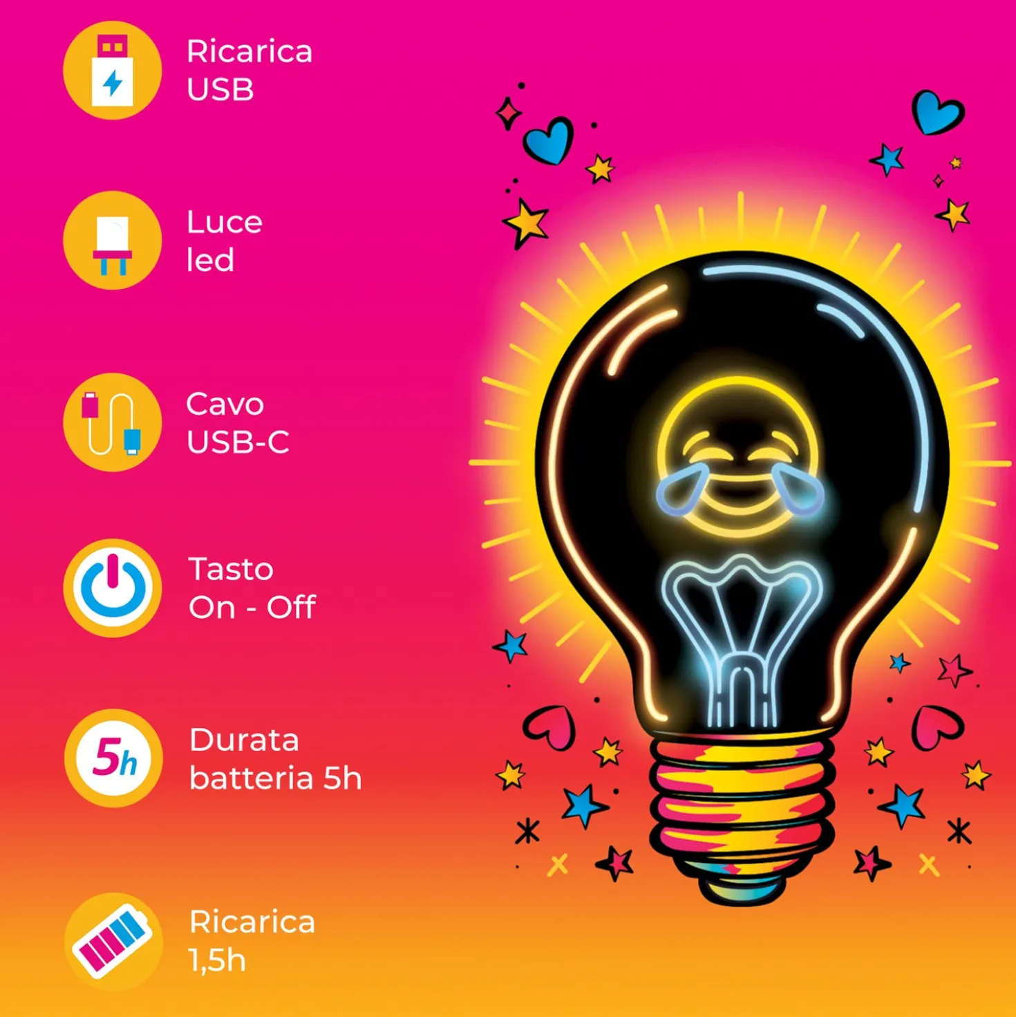Lampadina risata LED decorativa e ricaricabile