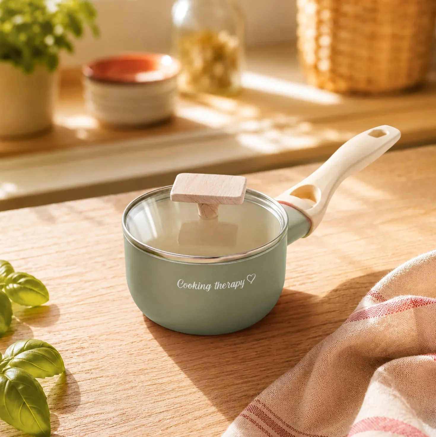 Mini casseruola 12 cm avocado Cooking Therapy un manico e coperchio