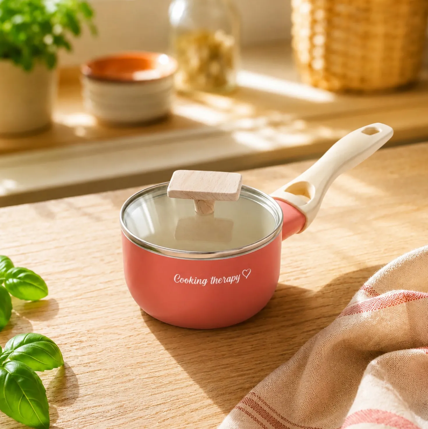 Mini casseruola 12 cm corallo Cooking Therapy un manico e coperchio