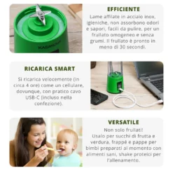 Mini frullatore portatile senza fili 350 ml verde