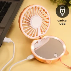 Mini ventilatore da collo con specchio e led arancione