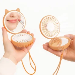 Mini ventilatore da collo con specchio e led arancione
