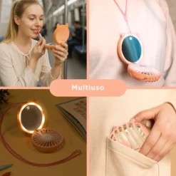 Mini ventilatore da collo con specchio e led arancione
