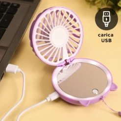 Mini ventilatore da collo con specchio e led viola