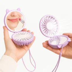 Mini ventilatore da collo con specchio e led viola