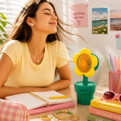 Mini ventilatore senza fili fiore giallo