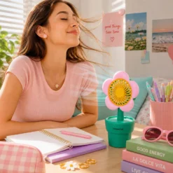Mini ventilatore senza fili fiore rosa