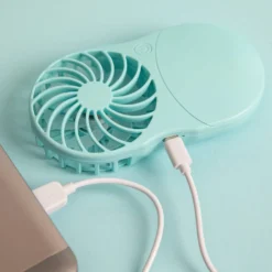 Miniventilatore tascabile con specchio led azzurro