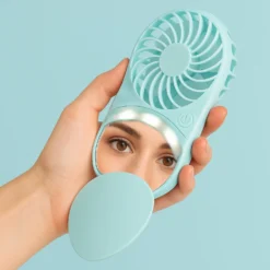 Miniventilatore tascabile con specchio led azzurro