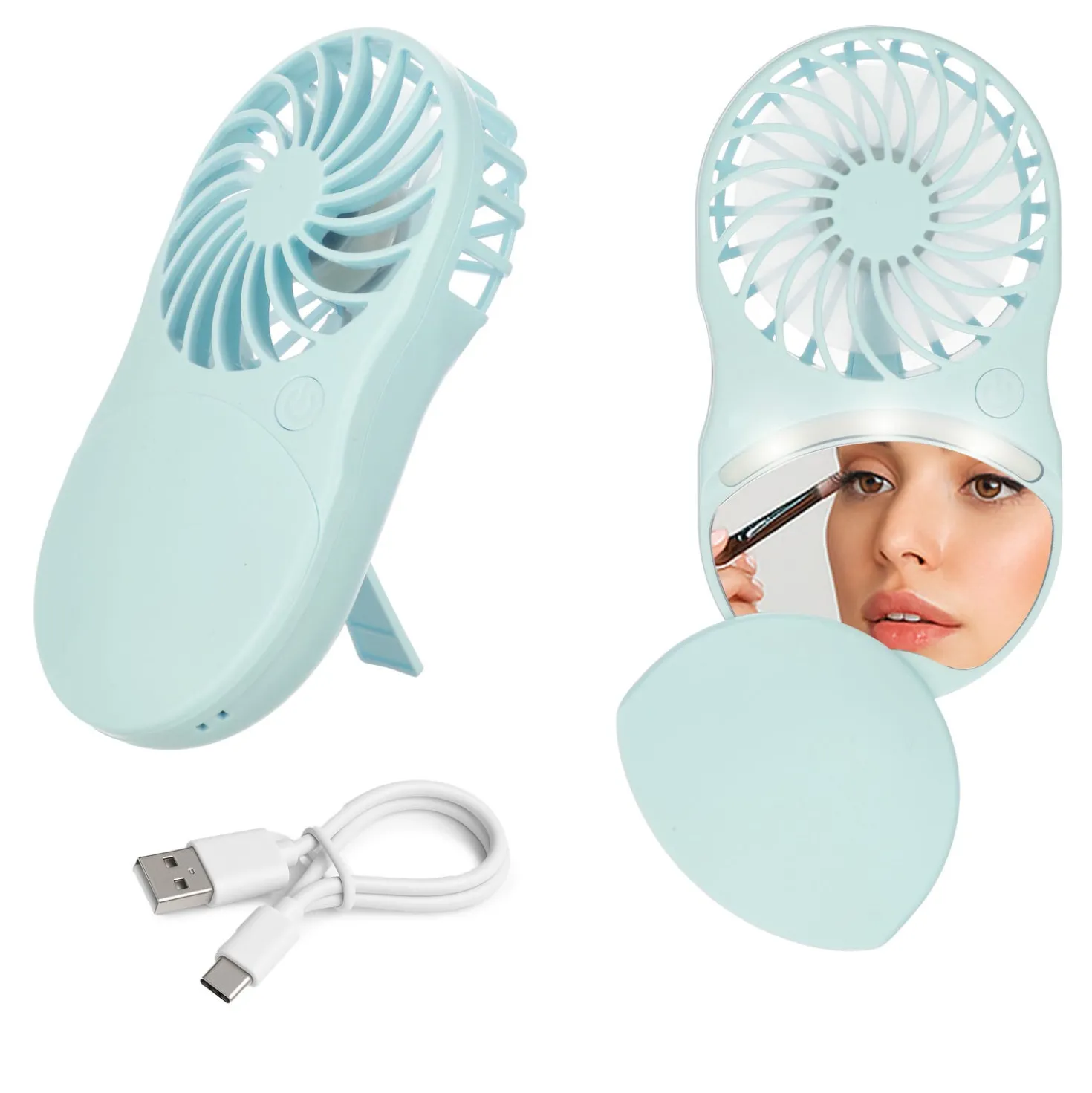 Miniventilatore tascabile con specchio led azzurro