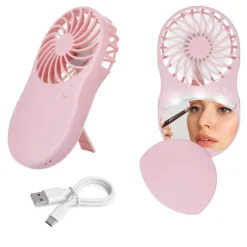 Miniventilatore tascabile con specchio led rosa