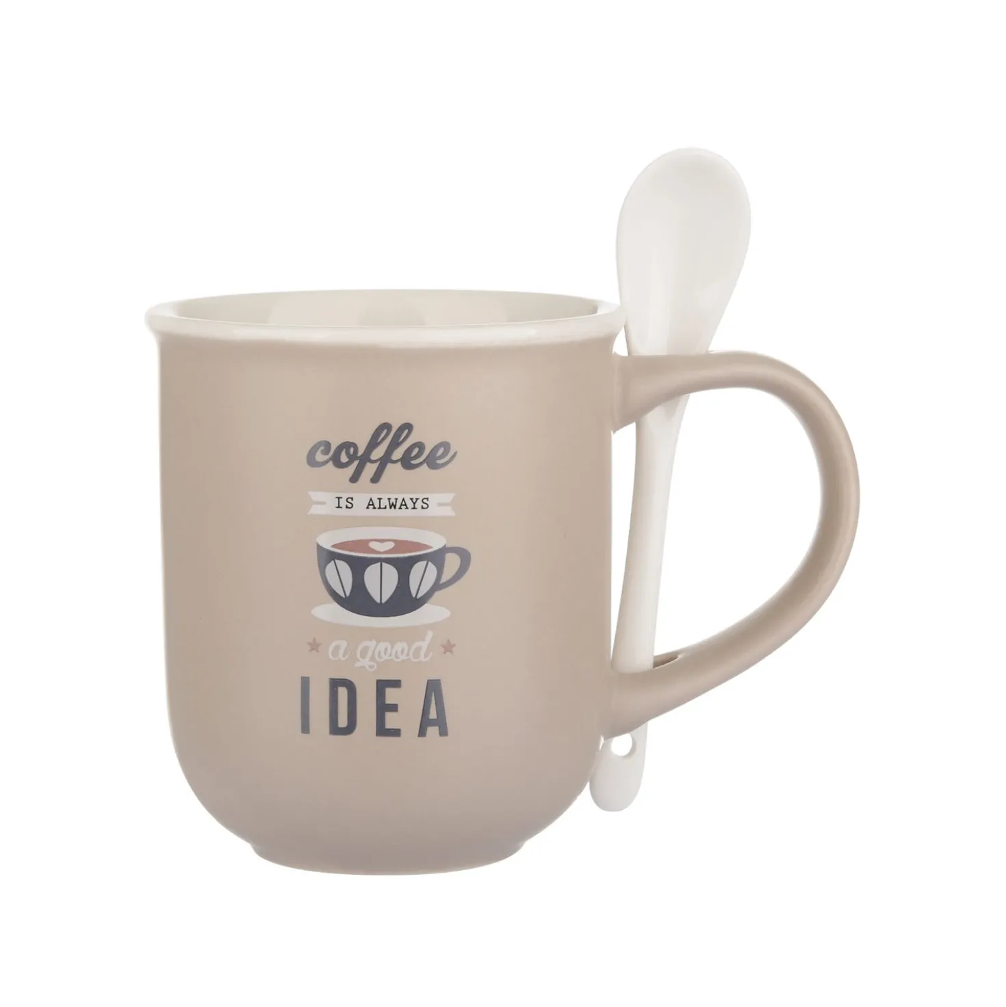 Mug caffè beige 400 ml con cucchiaino