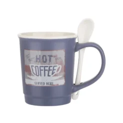 Mug caffè blu 400 ml con cucchiaino