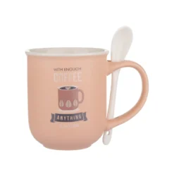 Mug caffè rosa 400 ml con cucchiaino