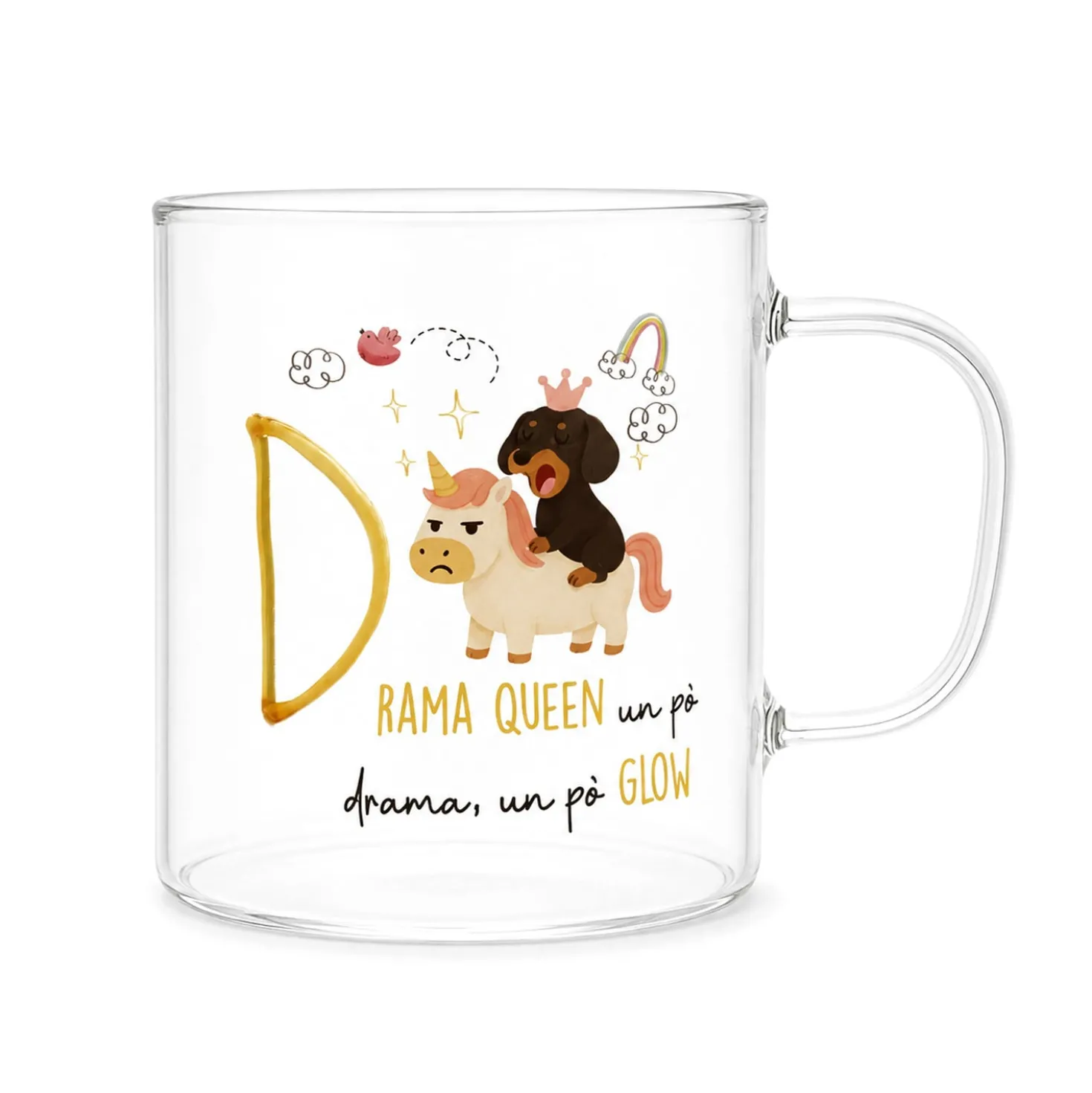 Mug lettera D vetro borosilicato 440 ml Borostories