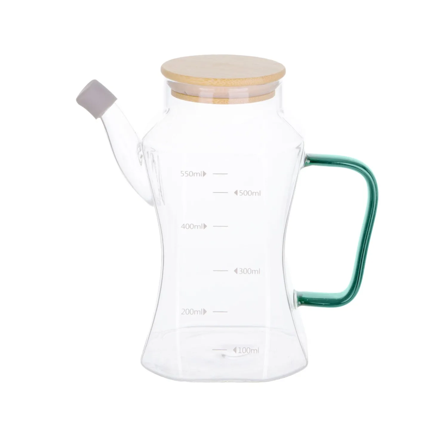 Oliera 550 ml in vetro borosilicato e tappo in bambù verde