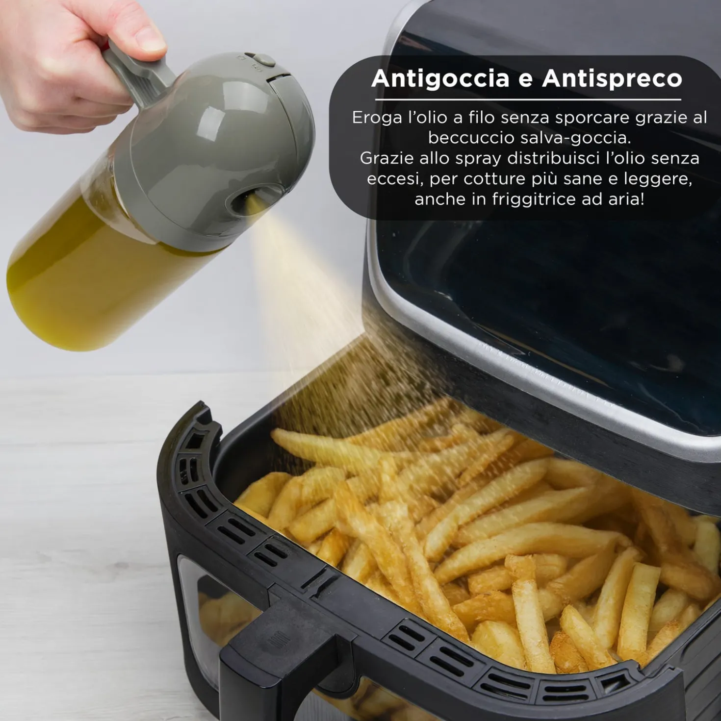 Oliera spray e versa vetro 550 ml tappo tondo grigio