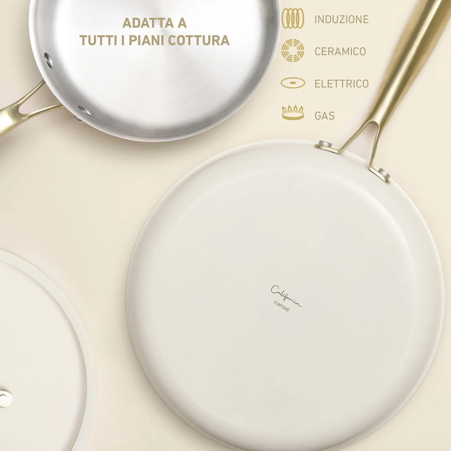 Padella alta 28 cm in acciaio bianco oro California