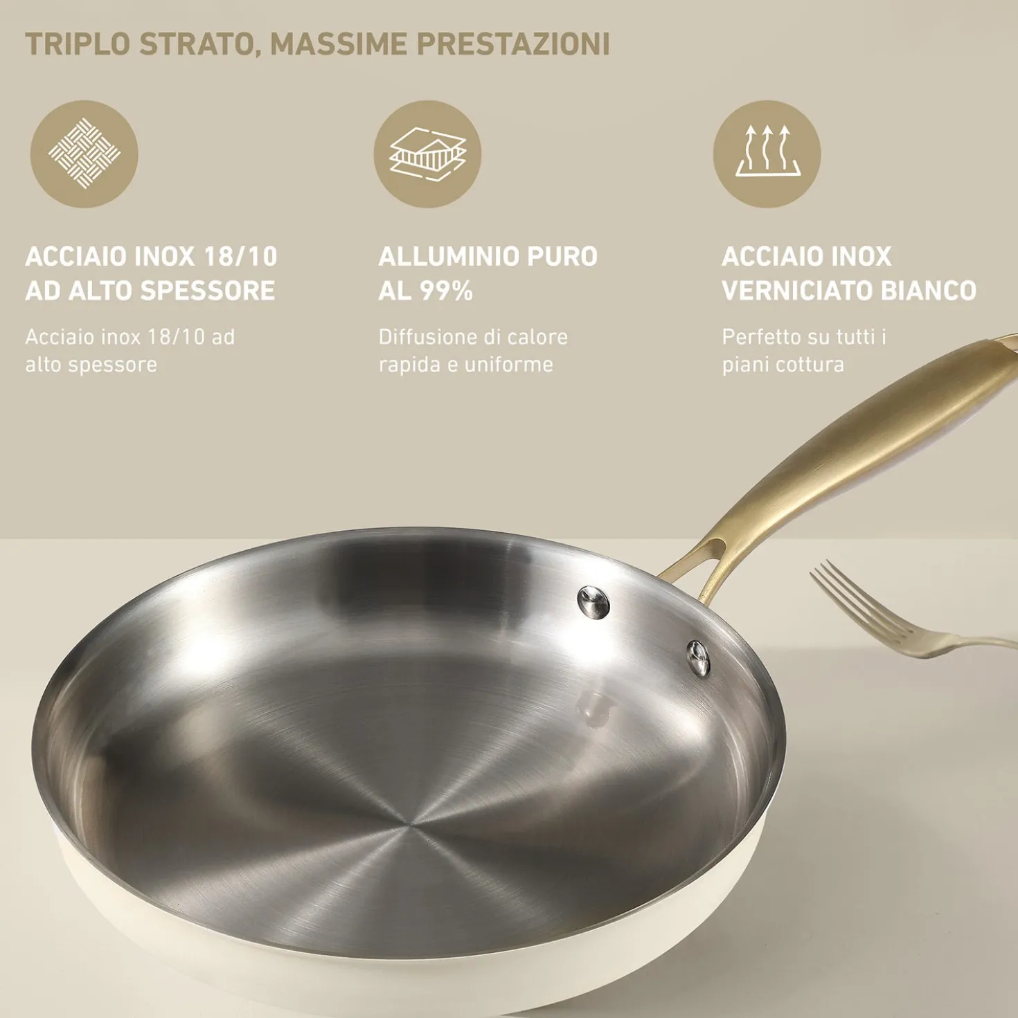 Padella 28 cm in acciaio bianco oro California