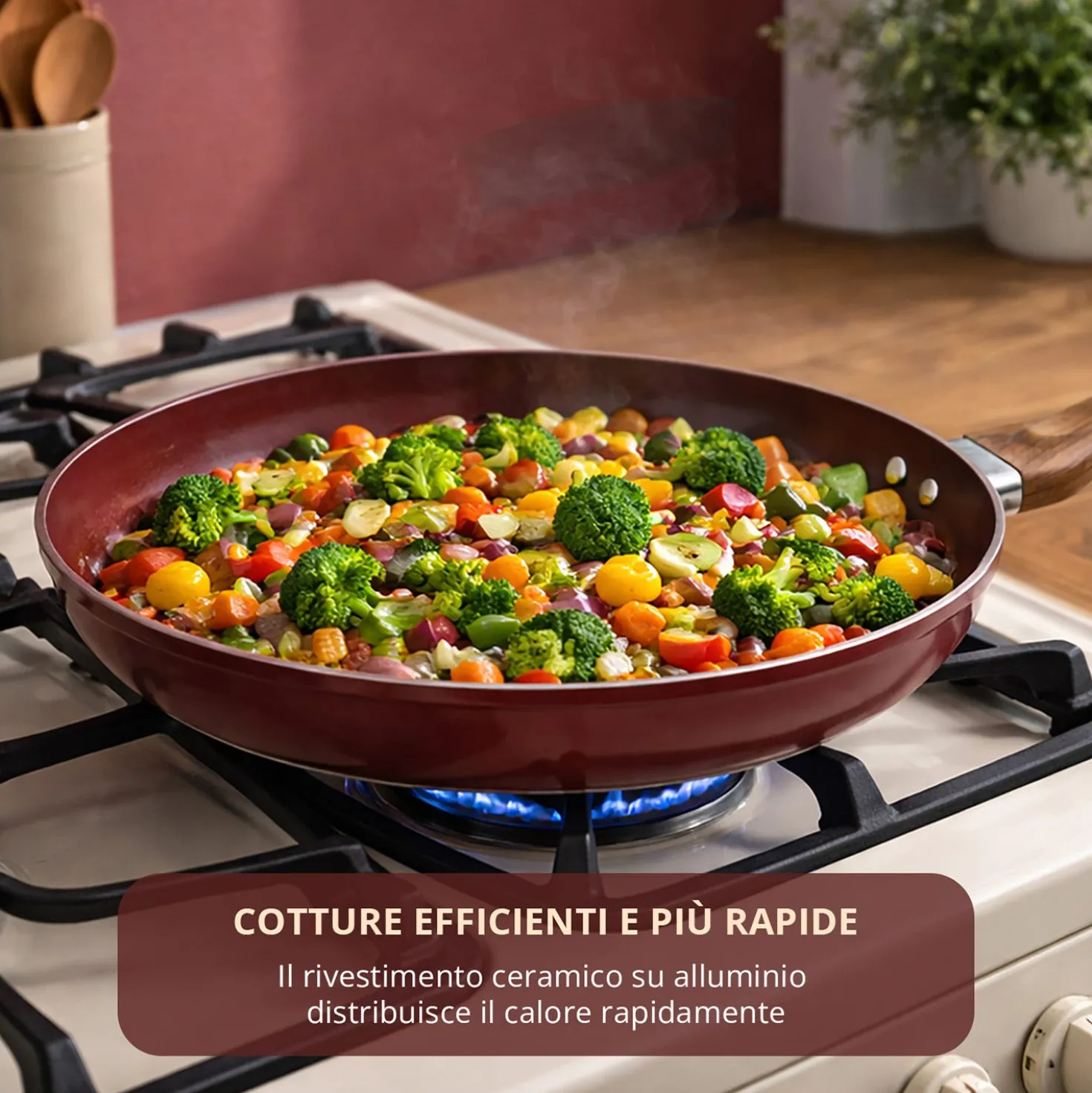 Padella 30 cm in ceramica burgundy New Ceramic
