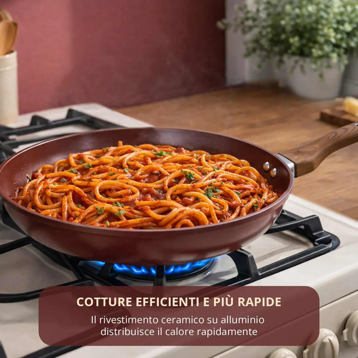 Padella 28 cm in ceramica burgundy New Ceramic