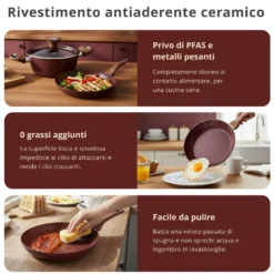 Padella 26 cm in ceramica burgundy New Ceramic