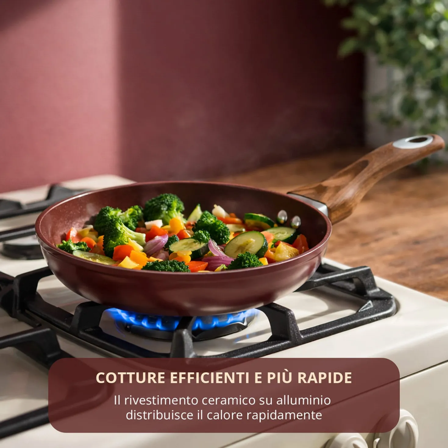 Padella 24 cm in ceramica burgundy New Ceramic