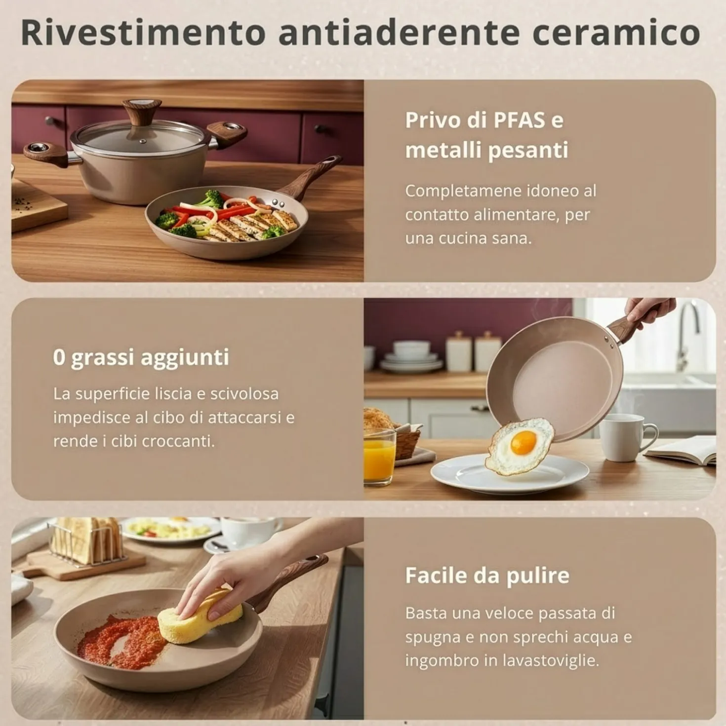 Padella 26 cm in ceramica taupe New Ceramic