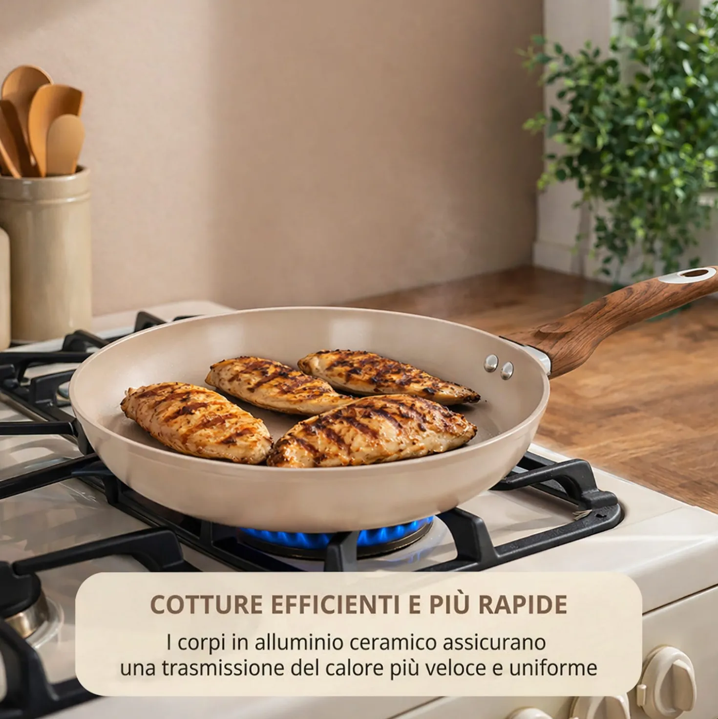 Padella 26 cm in ceramica taupe New Ceramic
