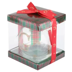 Pallina Natale con lettera G 10 cm tartan