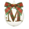 Pallina Natale con lettera M 10 cm tartan