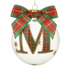 Pallina Natale con lettera M 10 cm tartan