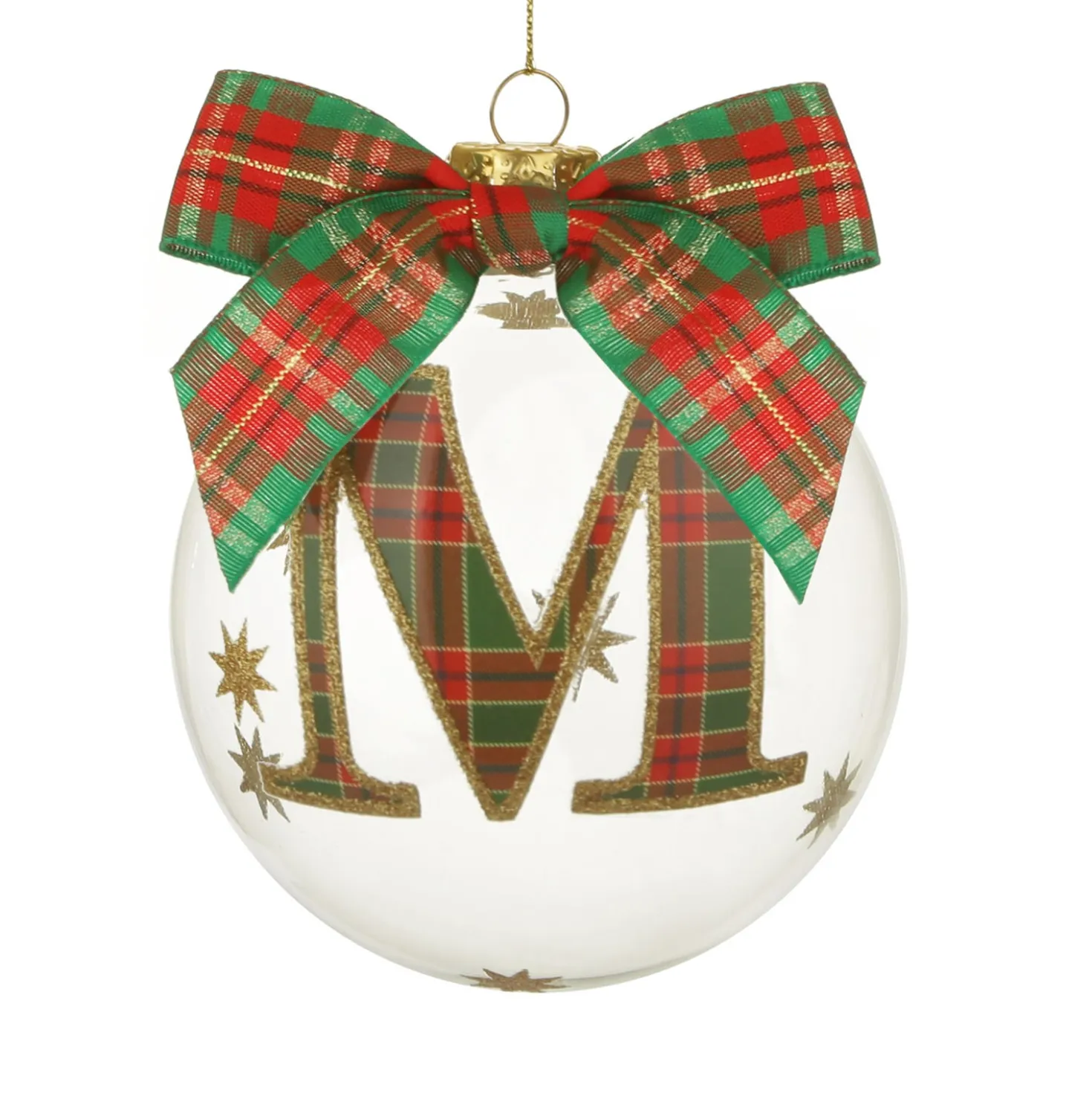 Pallina Natale con lettera M 10 cm tartan