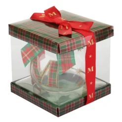 Pallina Natale con lettera M 10 cm tartan