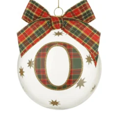 Pallina Natale con lettera O 10 cm tartan