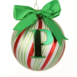 Pallina Natale con lettera P 10 cm Circus verde