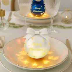 Pallina Natale led Merry Christmas bianco