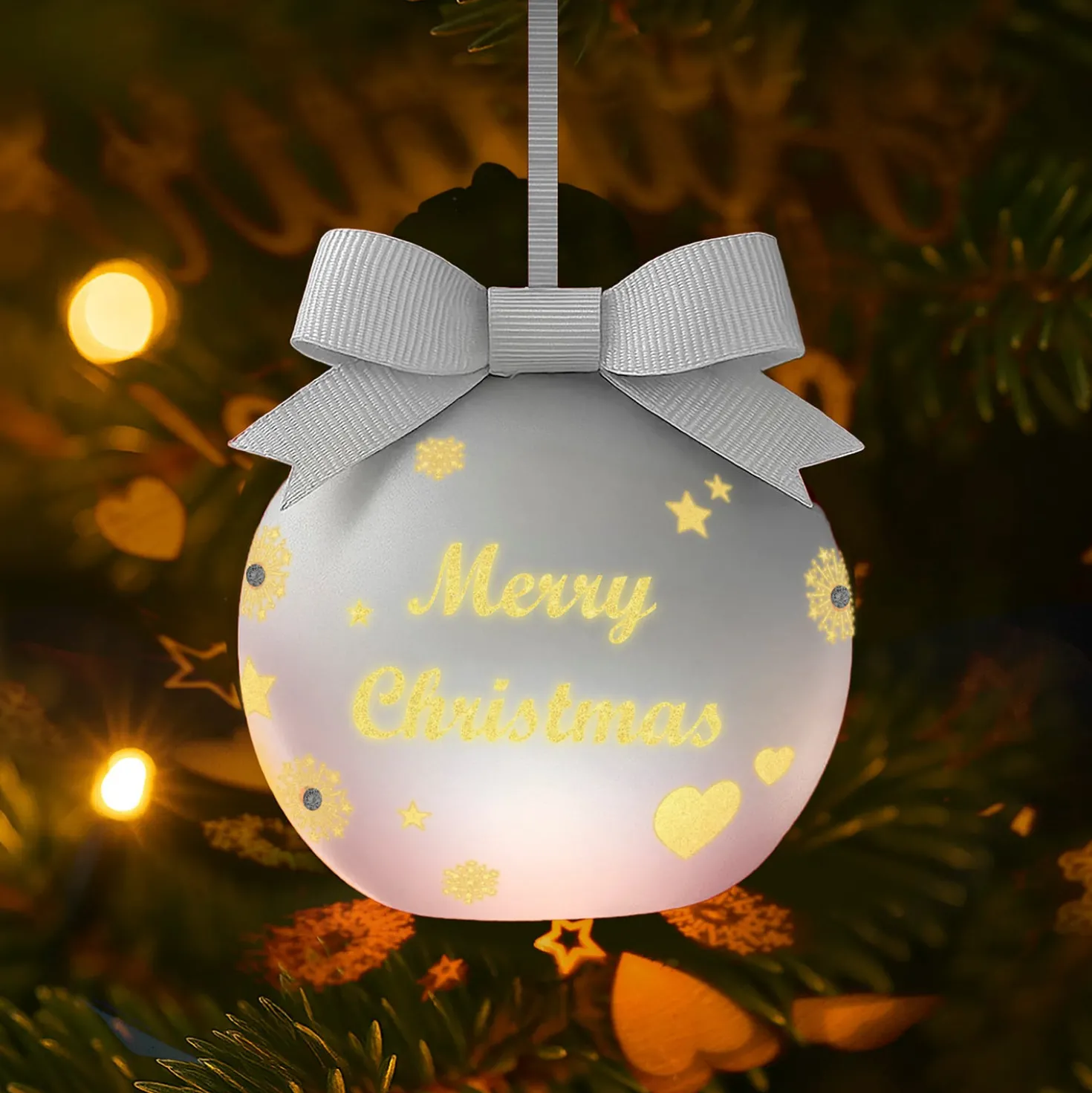 Pallina Natale led Merry Christmas bianco