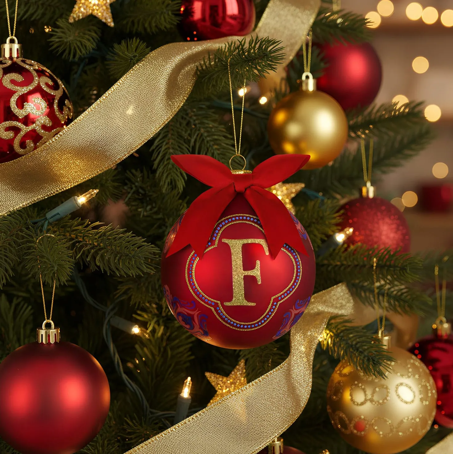 Pallina Natale lettera F rosso 10 cm Royal Garden